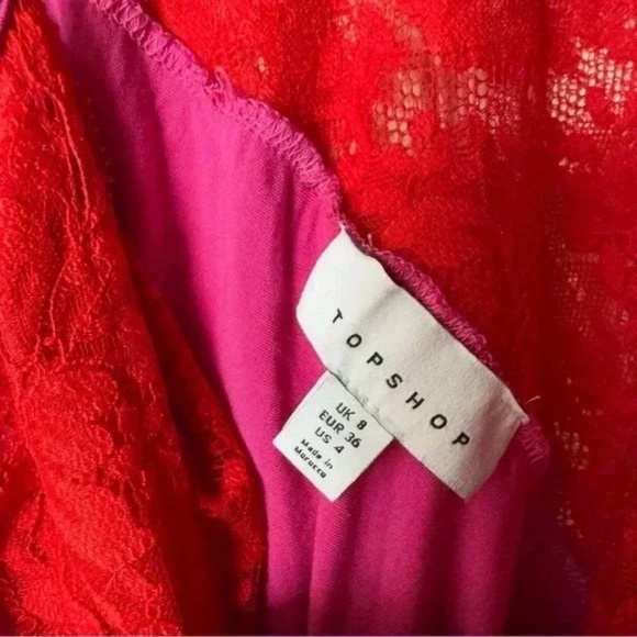 TOPSHOP Contrast Lace Color Block Slip Dress In Pink - Picture 7 of 7